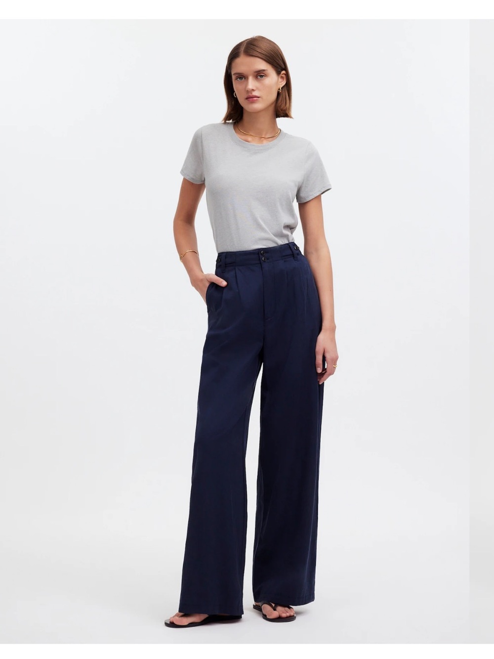 Madewell Navy High-Rise Wide-Leg Trousers